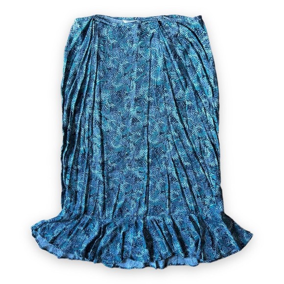 Christopher & Banks Long Skirt With Flounce Size 10 Blue Green Fern Side Zip - Picture 4 of 8